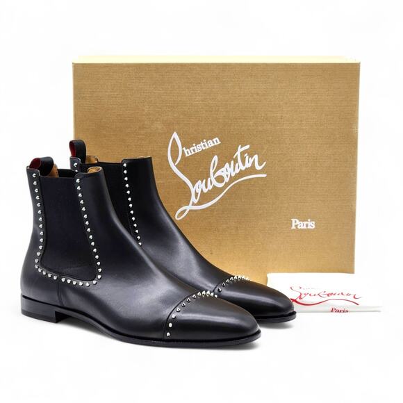 Christian Louboutin Chelsea Cloo Spike Boots Black EU 45.5 US 12.5 - NWB $1795 - Picture 1 of 9
